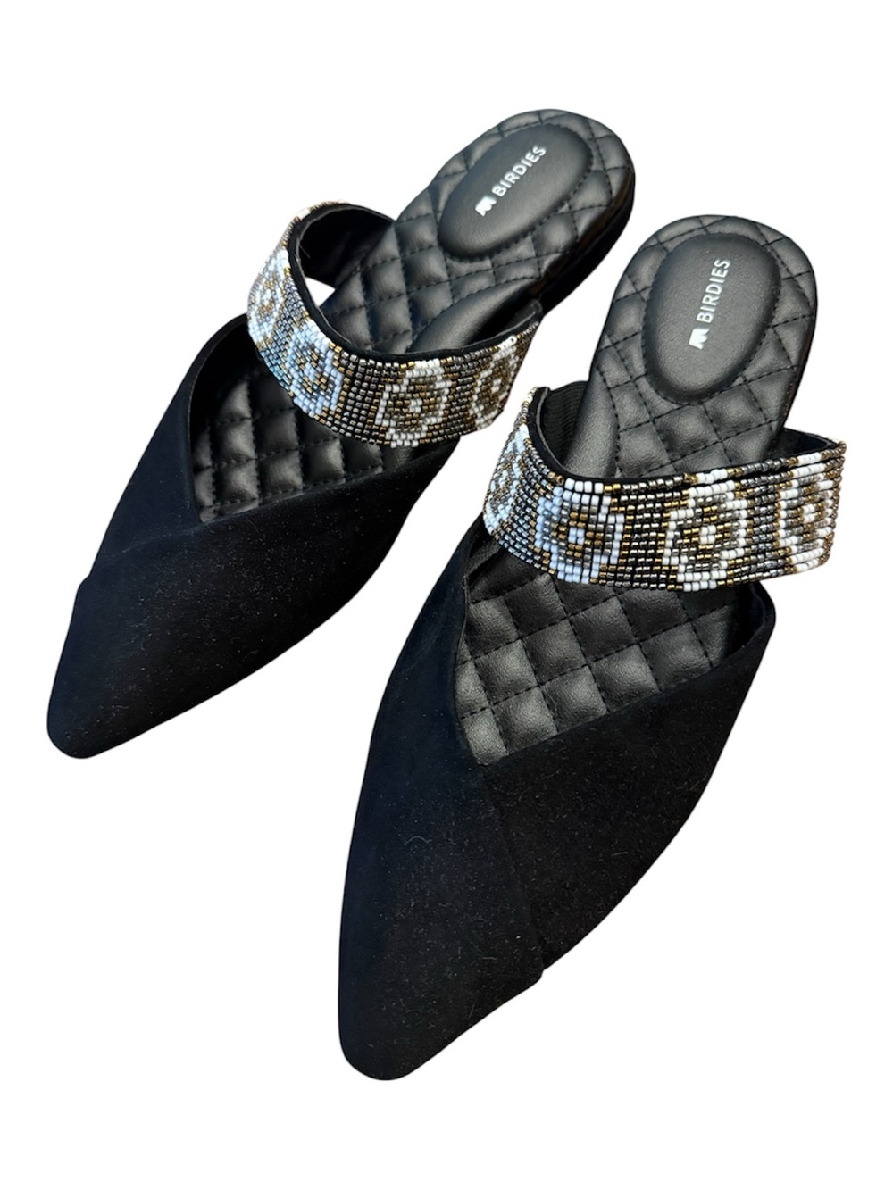 Birdies The Swan Black Beaded Strap Pointed Mule NWOT